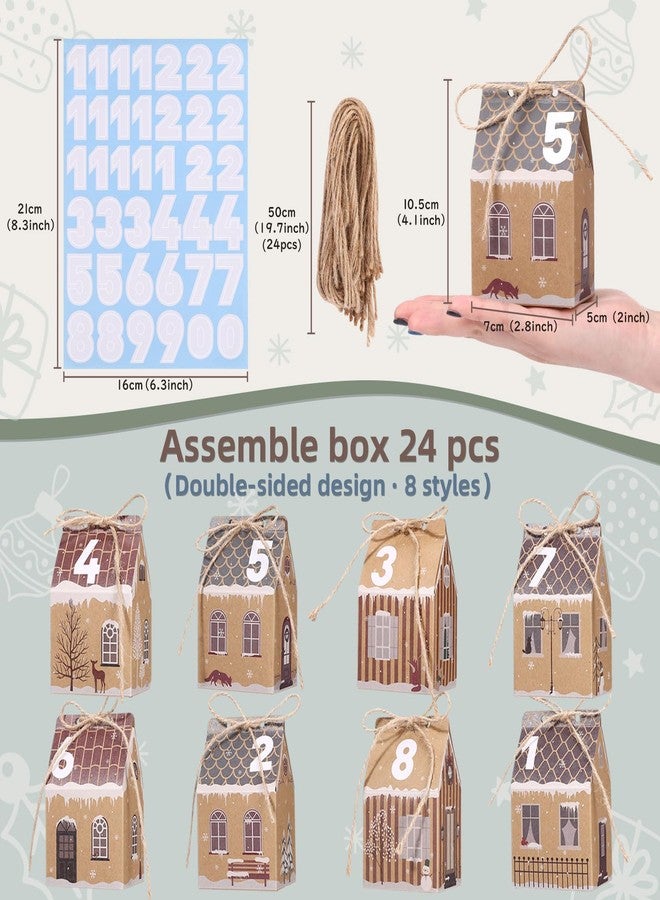 Naler 24 PCS Christmas Advent Calendar Kraft Paper Gift Boxes with Countdown Stickers - 2.7x1.9x2.3in, Xmas Candy House Style Goodies Treat Bags for Christmas Party Favor - Image 3